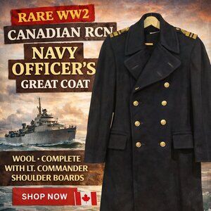 VTG WW2 Canadian RCN Navy Officers Great Coat Wool Mens Medium